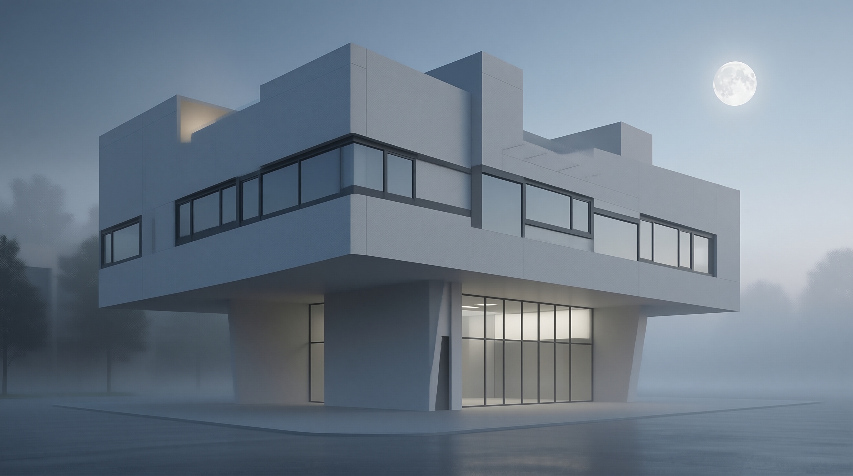Modernist Villa under Moonlight