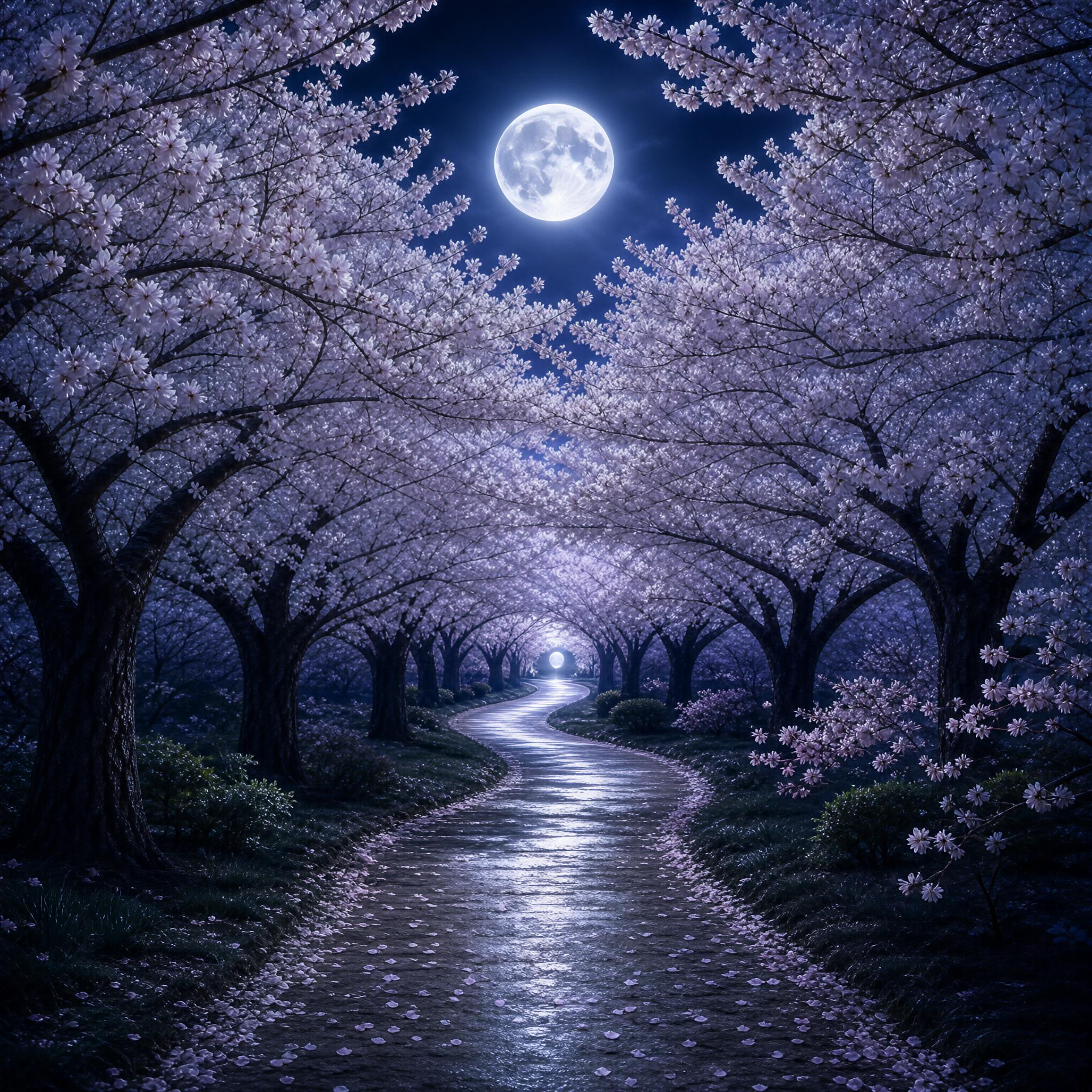 Moonlit Sakura Path