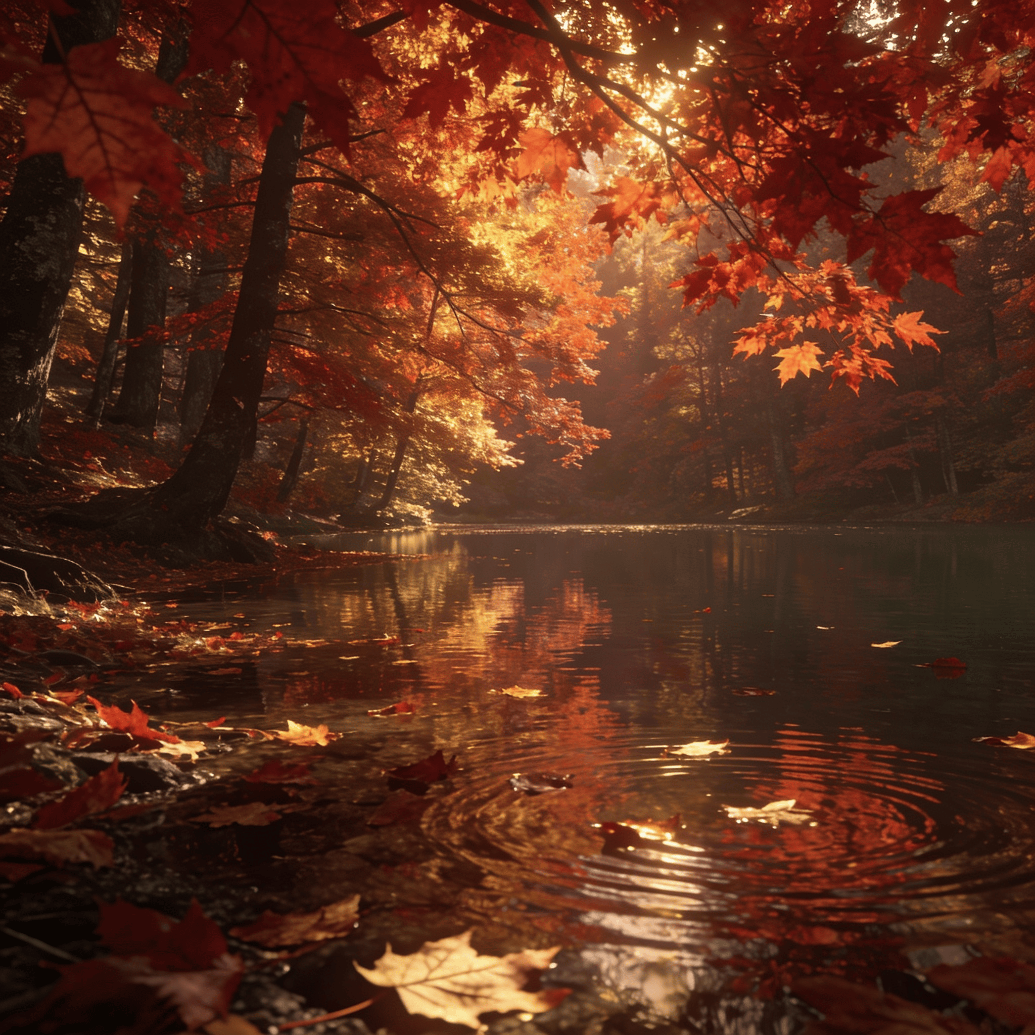 Autumn Forest Reflected in Still Water
