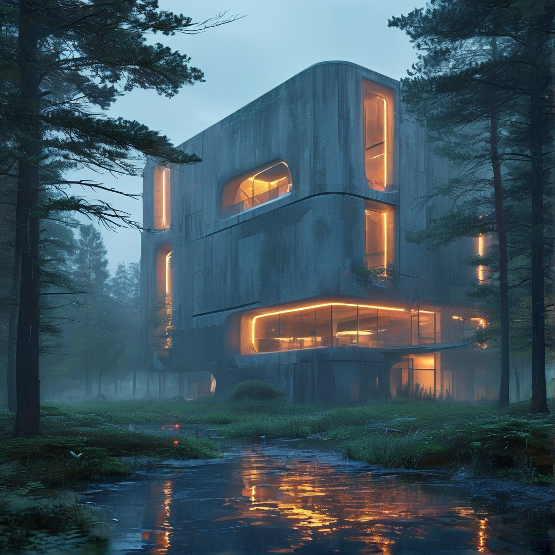 Modern Concrete House in Mist