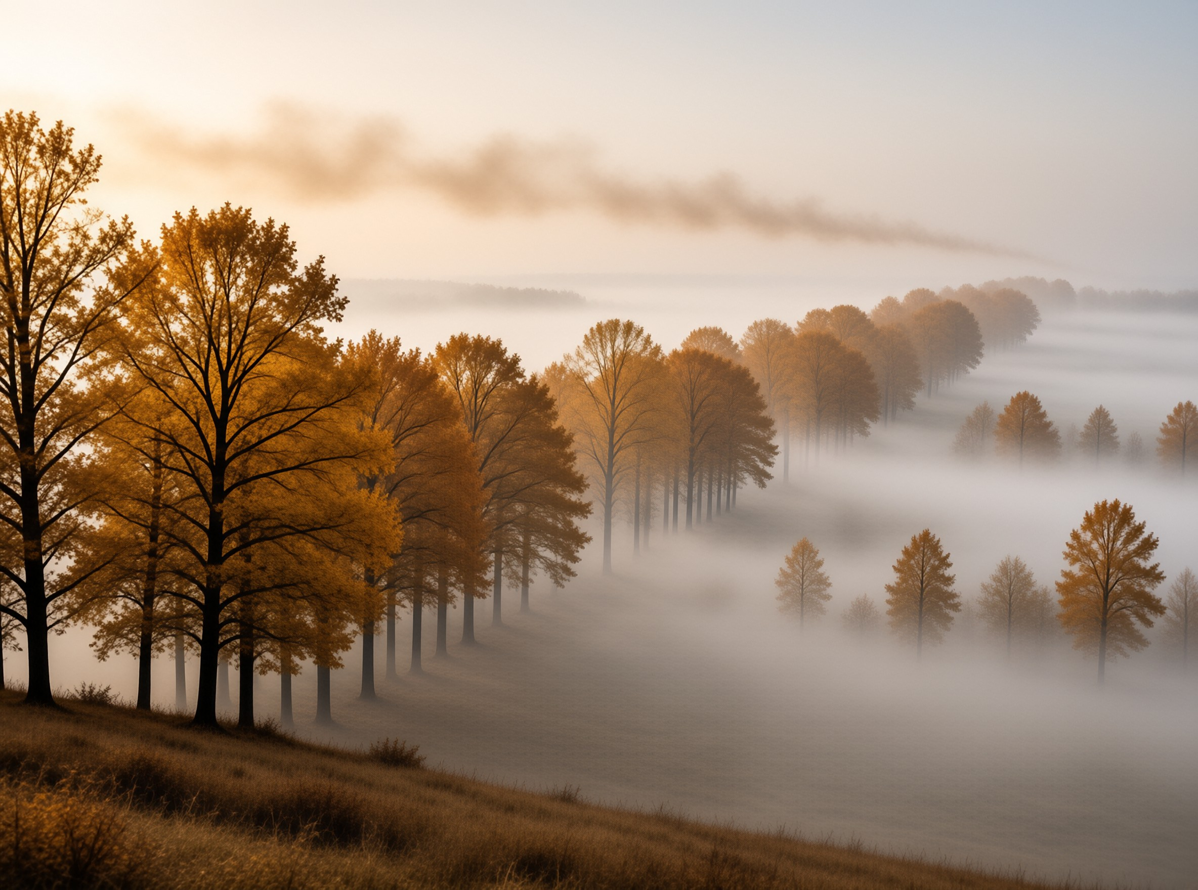 Misty Autumn Tree Line