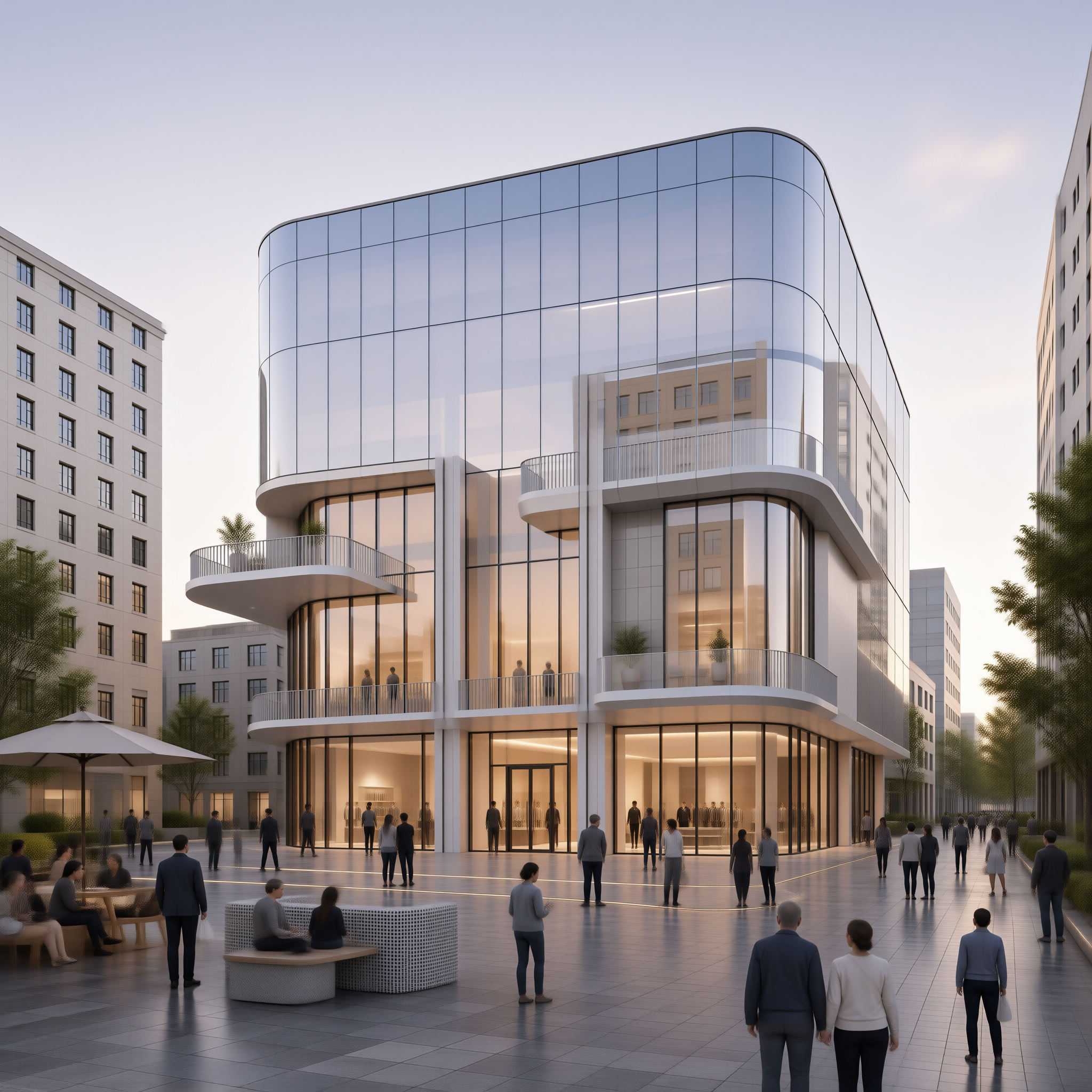 Modern Glass Building Plaza