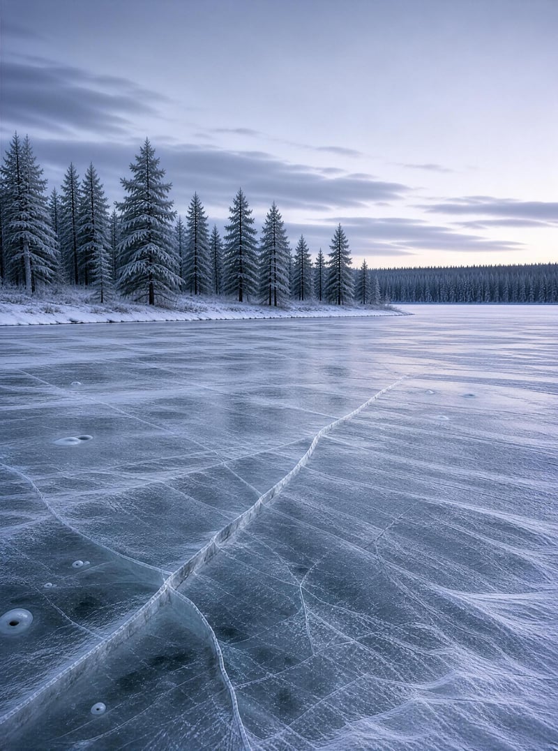 Frozen Lake and Snowy Forest