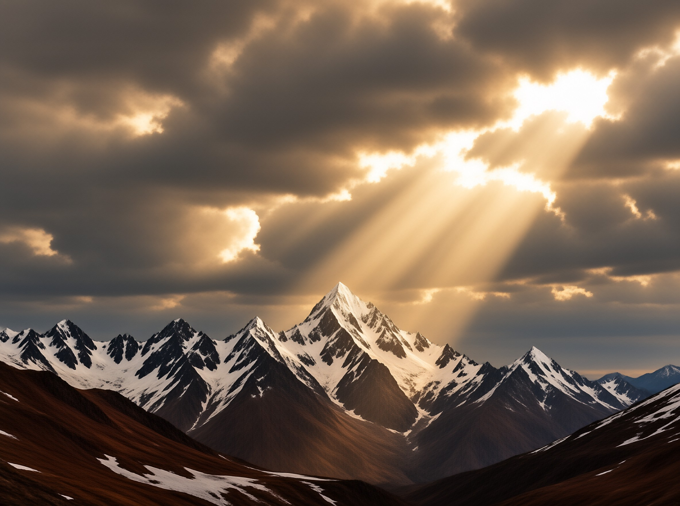 Sunbeams Over Snowy Mountains