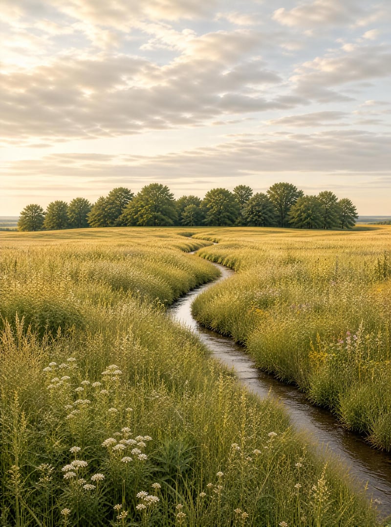 Stream in a Meadow at Sunset