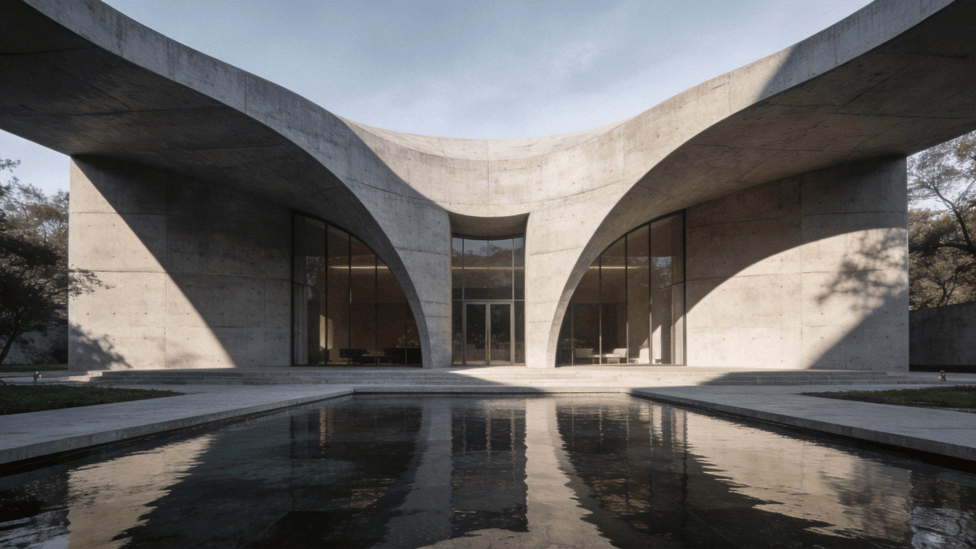 Pavilion with Curved Concrete — Reflecting Pool