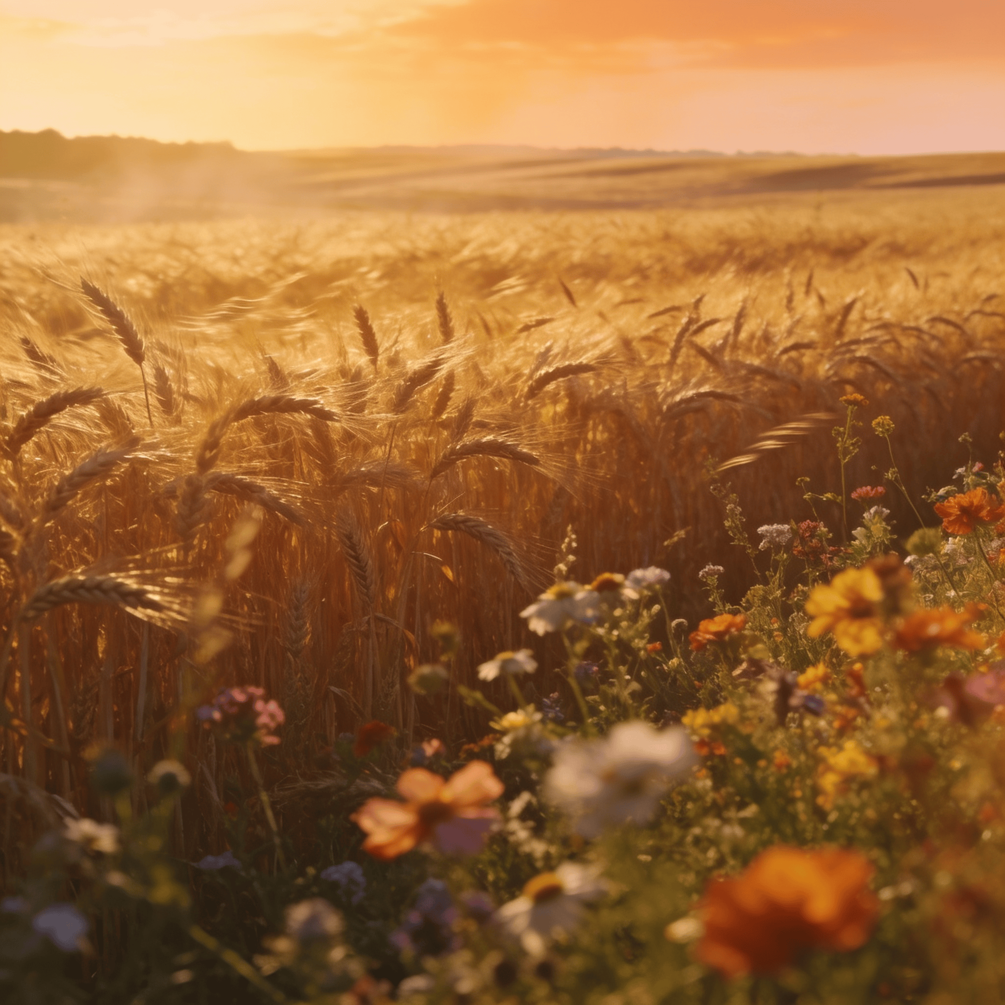 Golden Wheat Fields at Summer Sunset