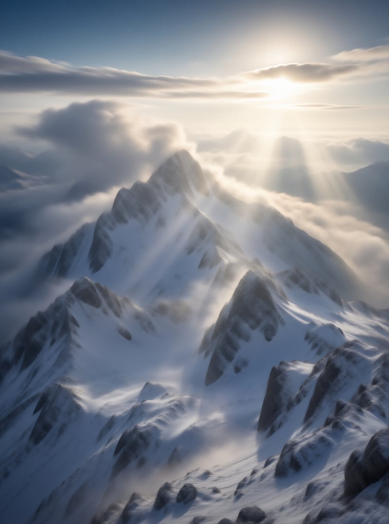 Sunlit Snowy Mountain Peaks