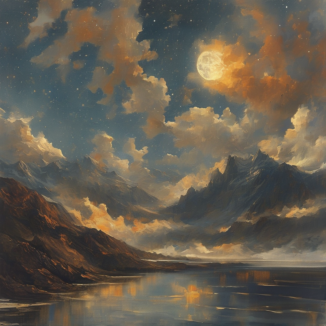Moonlit Mountain Reflection