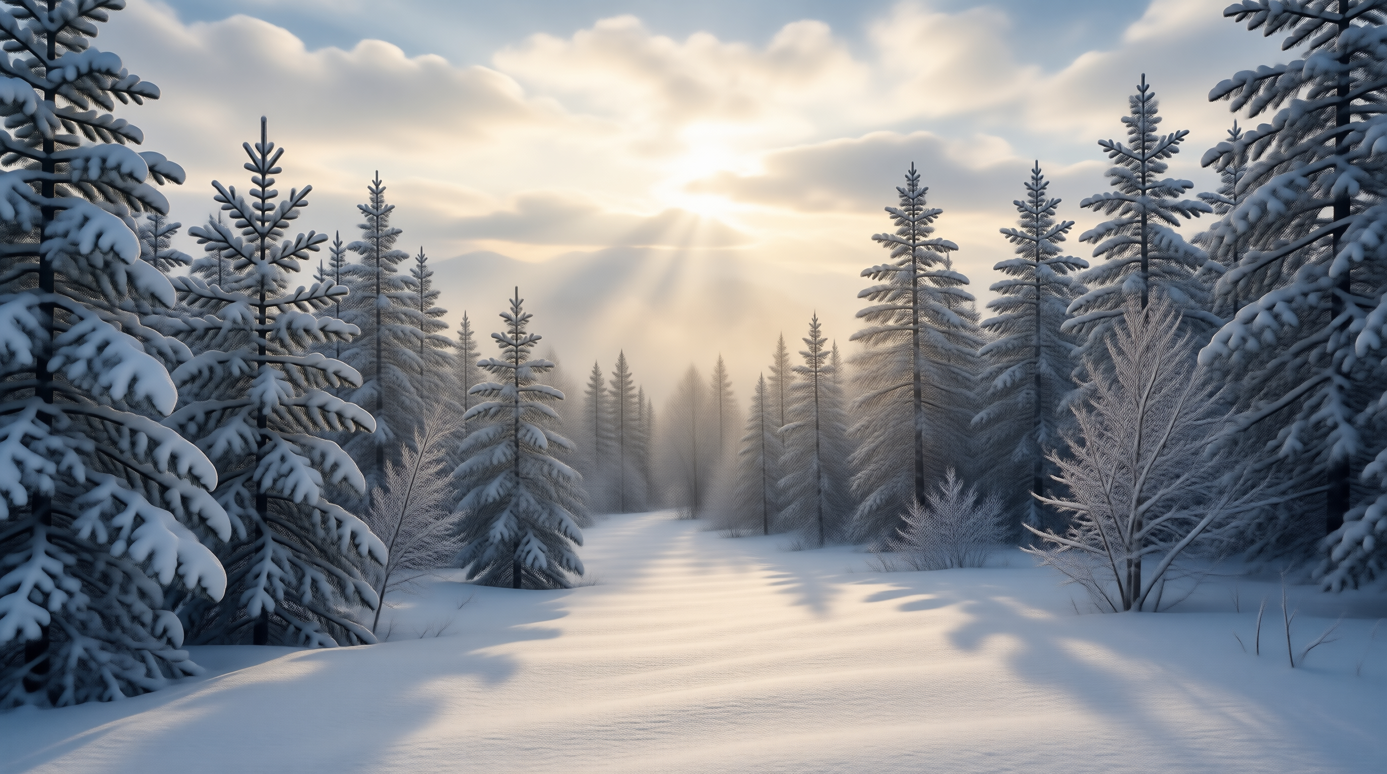 Snowy Pine Forest at Dawn