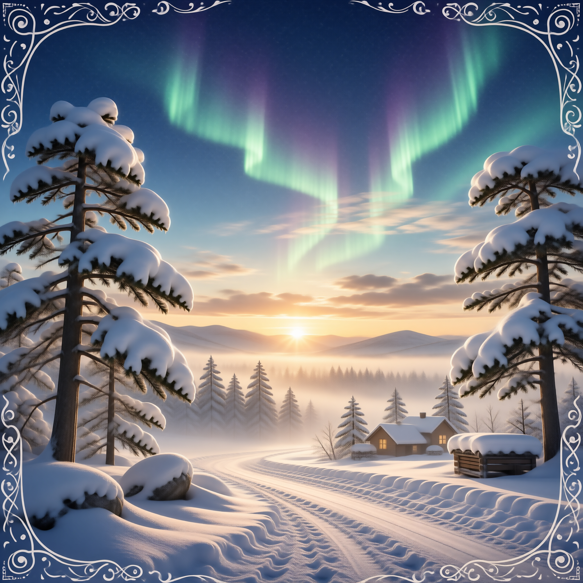 Winter Aurora Sunrise Scene
