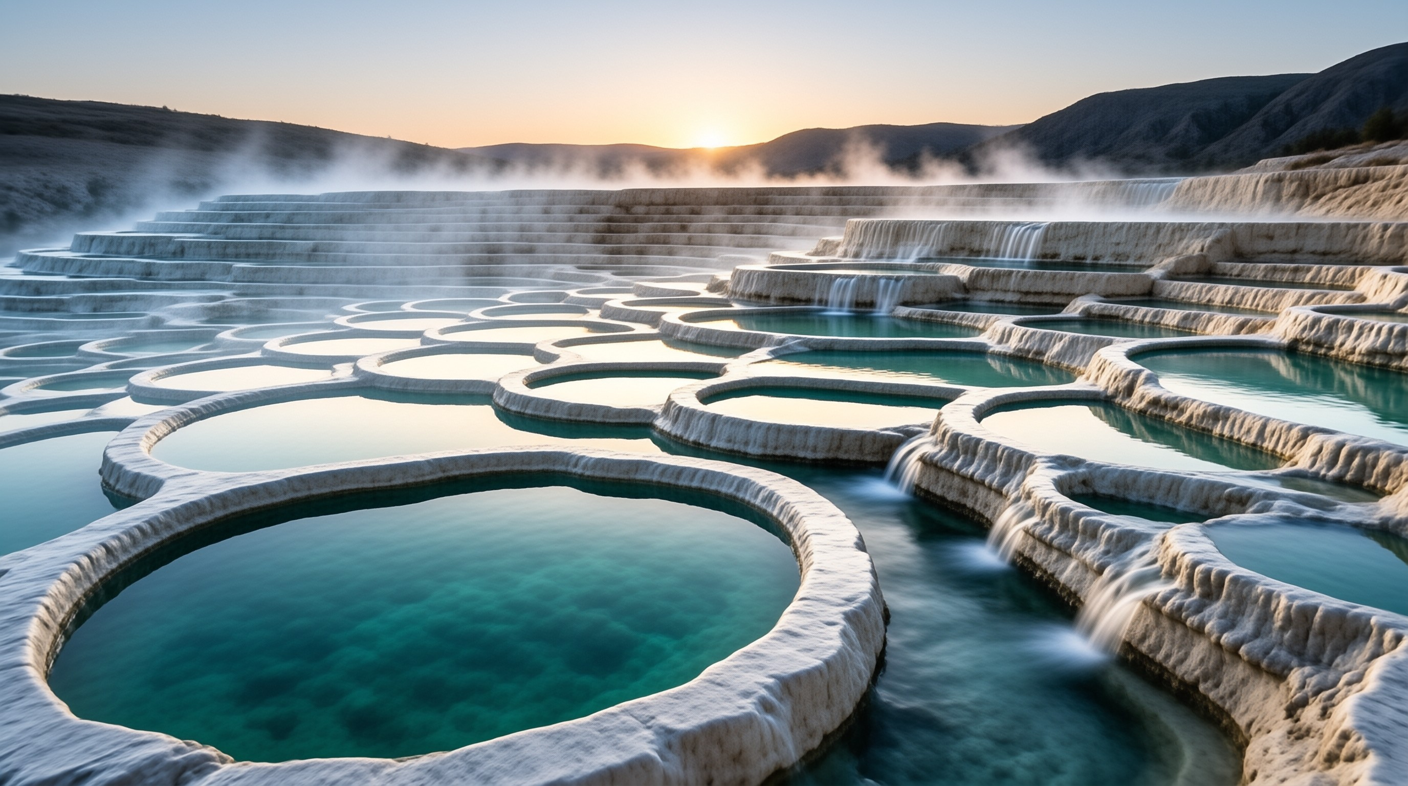 Travertine Terraces at Sunset