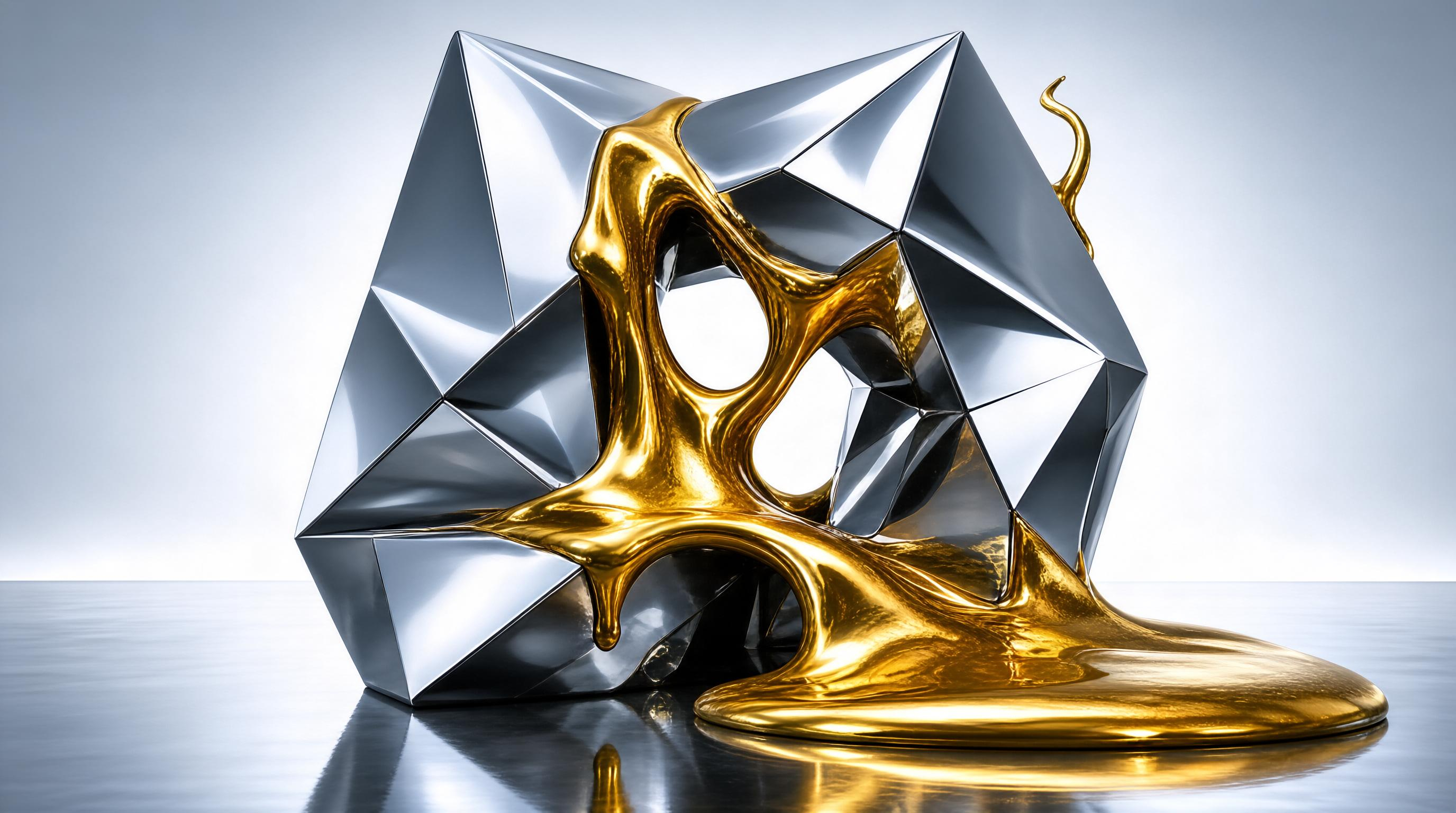 Geometric Sculpture with Gold Liquid