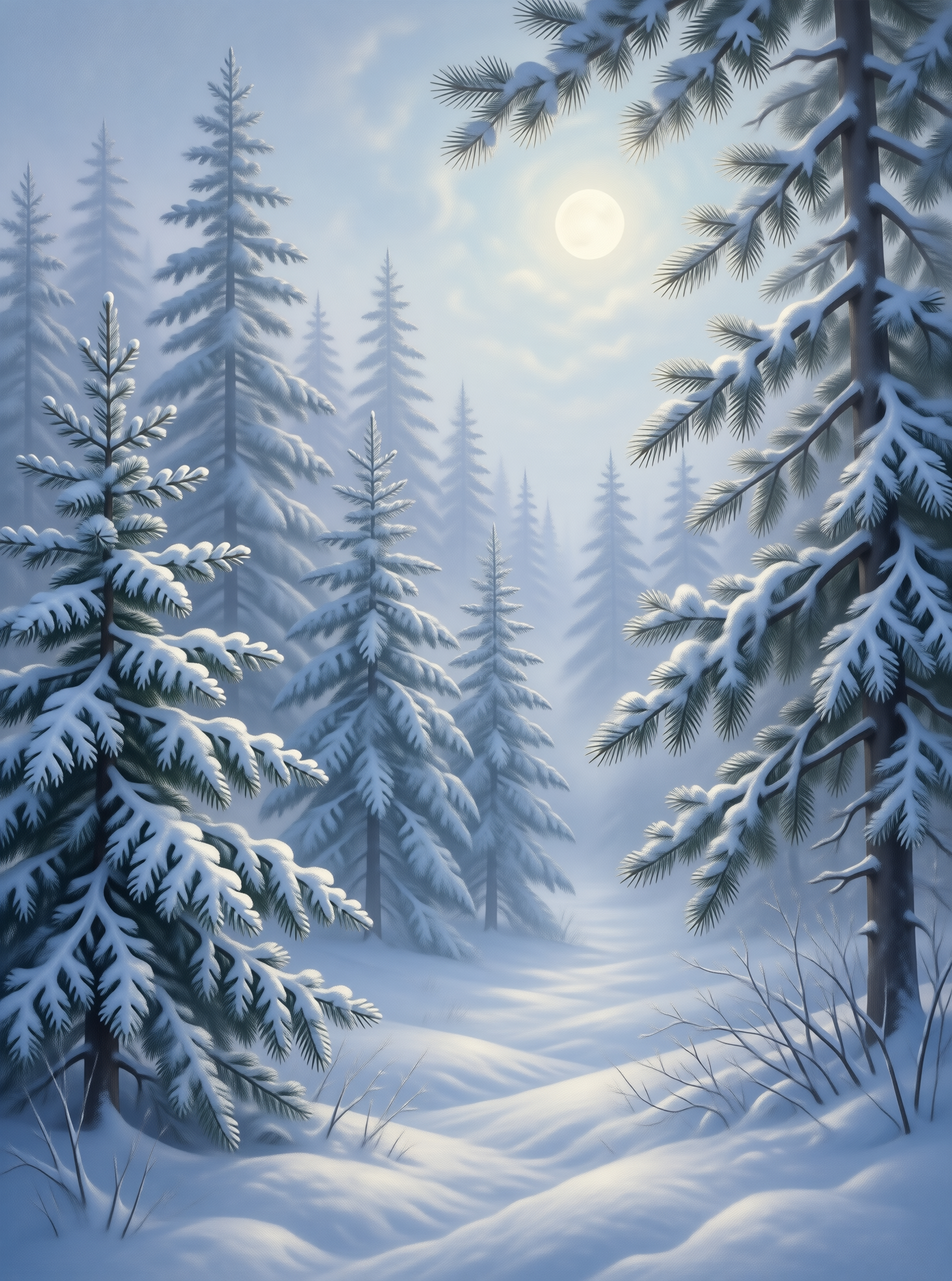 Snowy Forest at Night