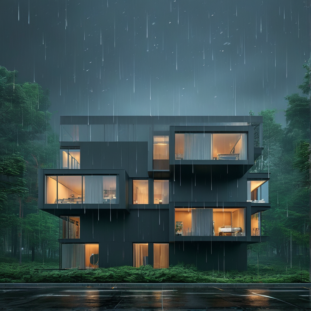 Modern House in Rain