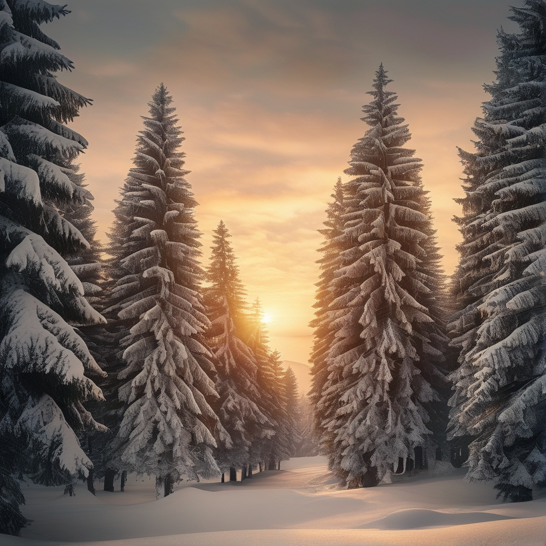 Snowy Forest at Sunset