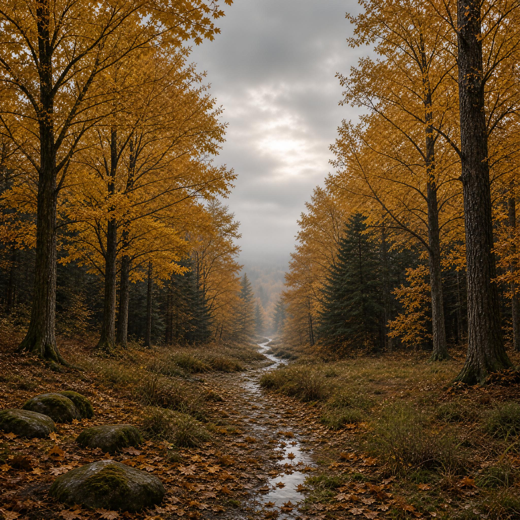 Misty Autumn Forest Stream
