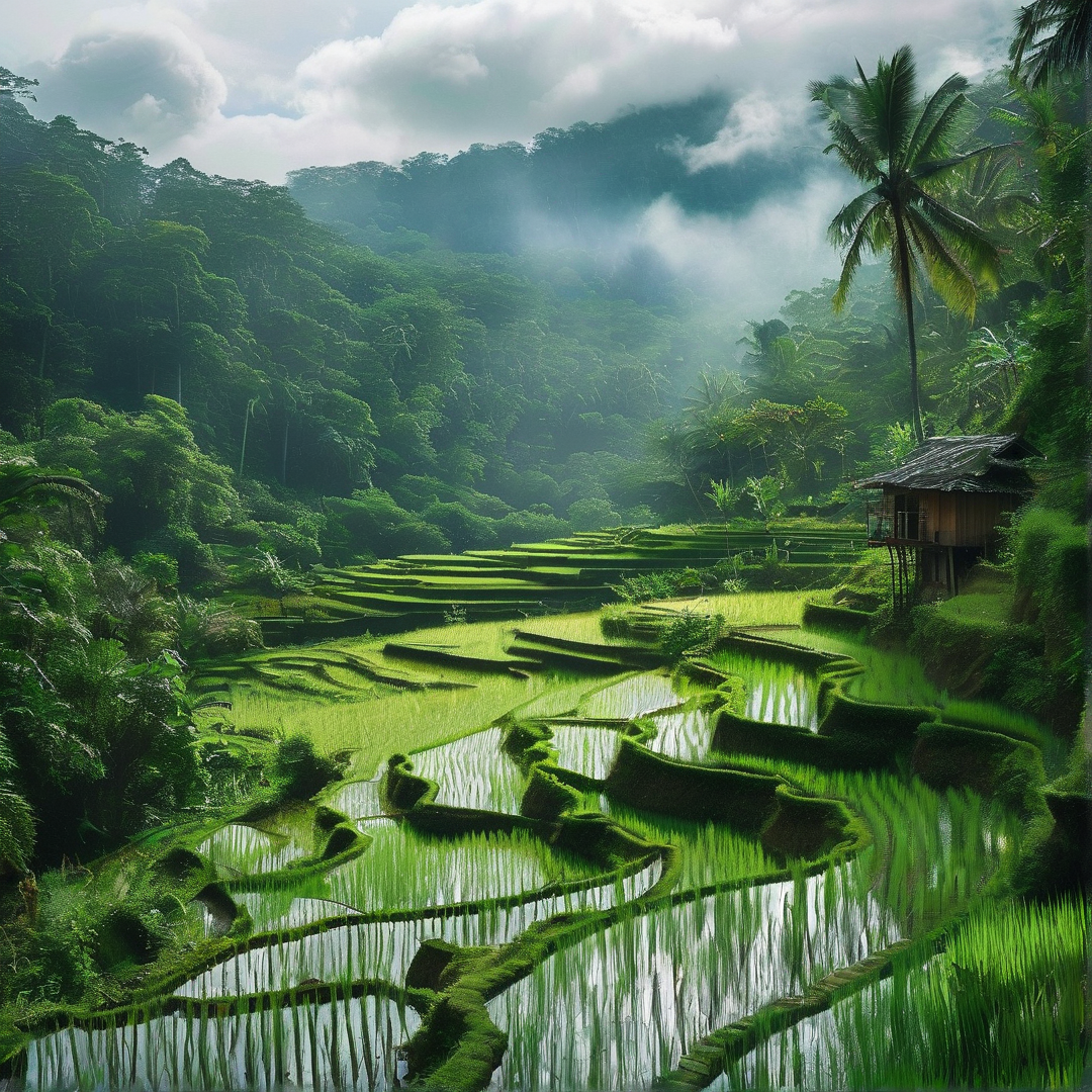 Misty Terraced Rice Fields