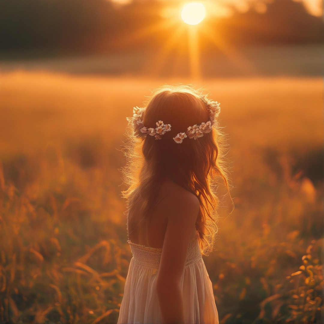 Girl in Sunset Field