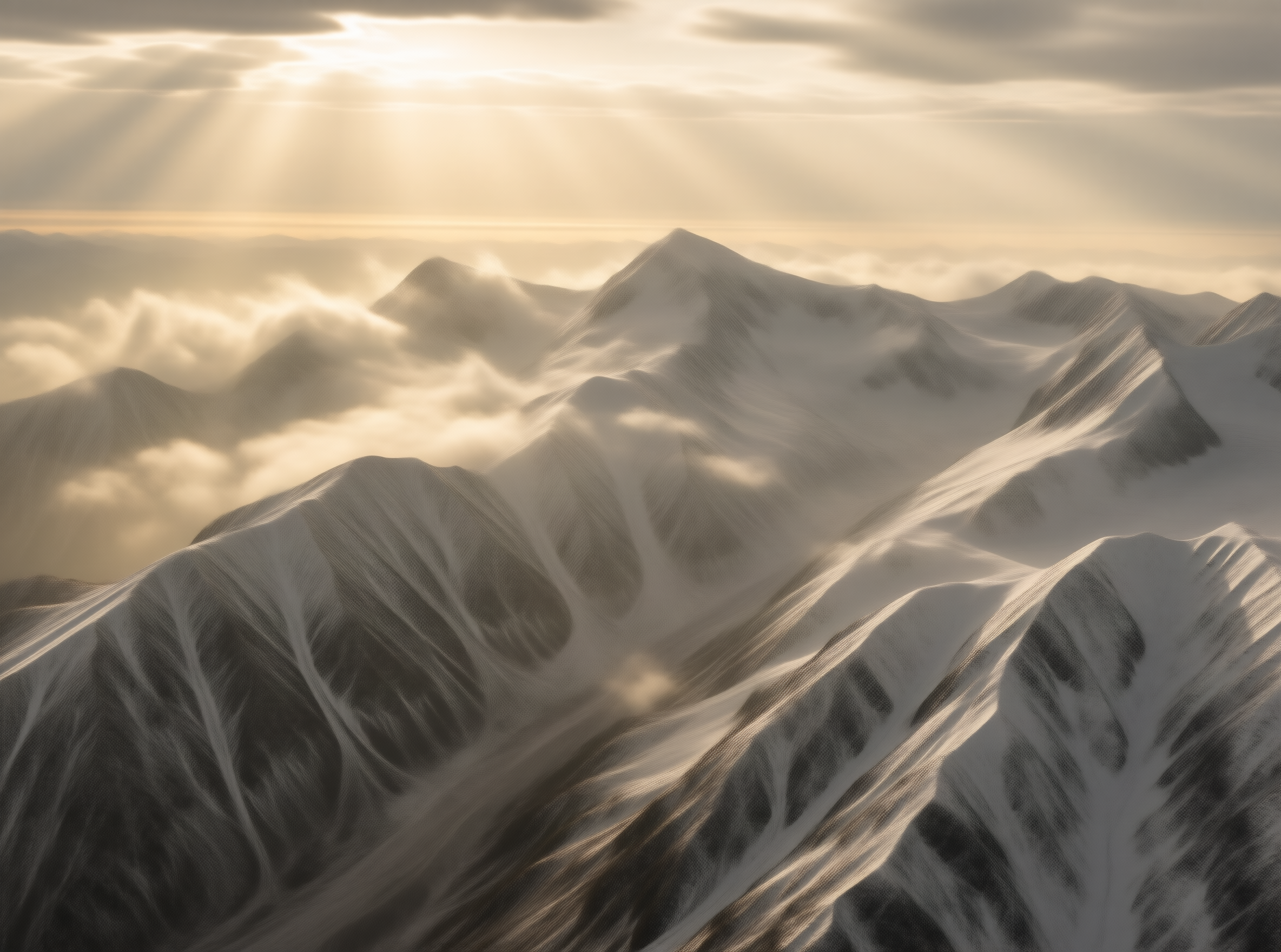 Golden Light Over Snowy Peaks