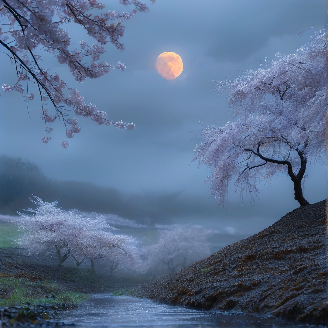 Moonlit Misty Cherry Path