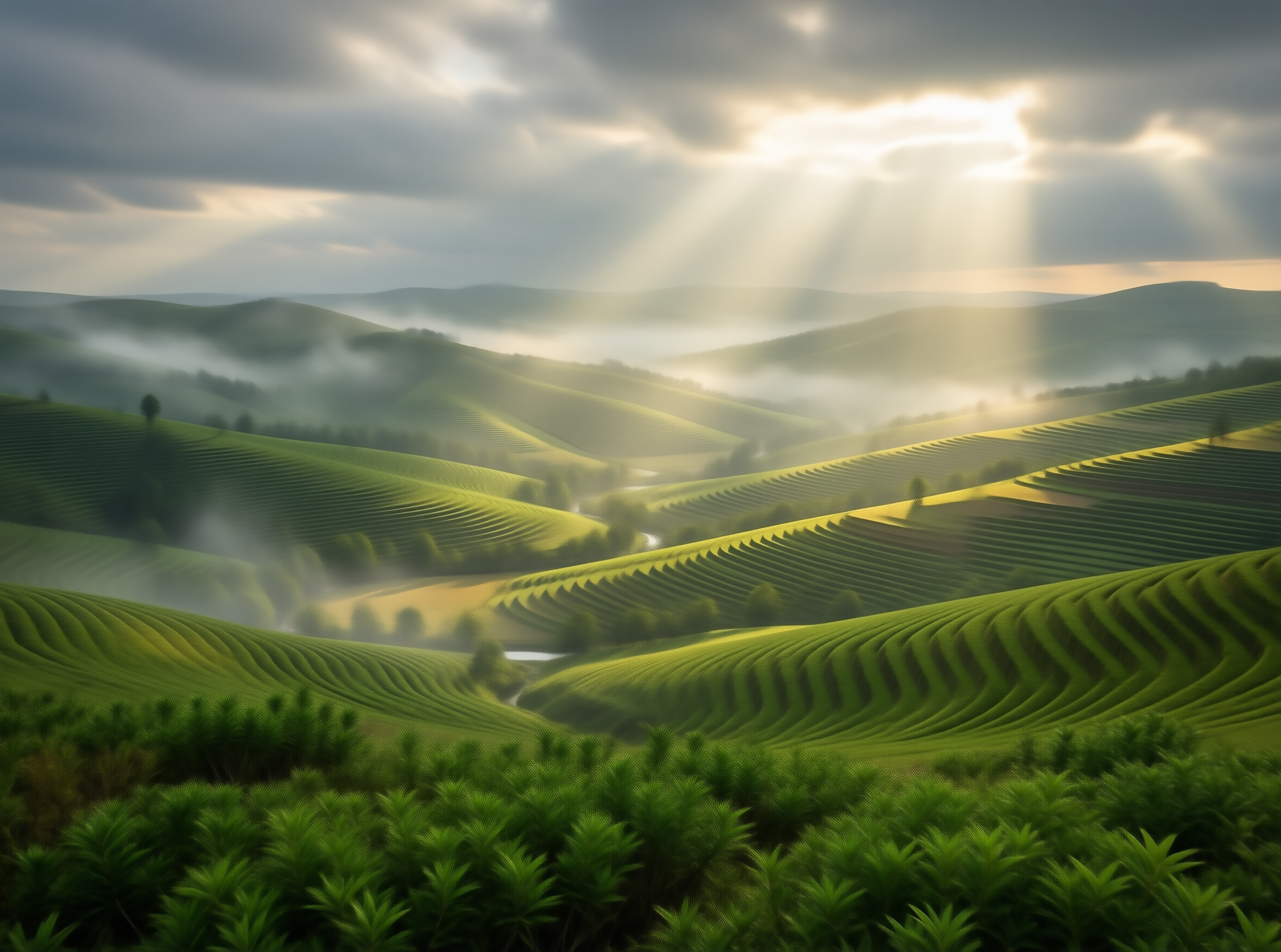 Sunbeams Over Green Hills