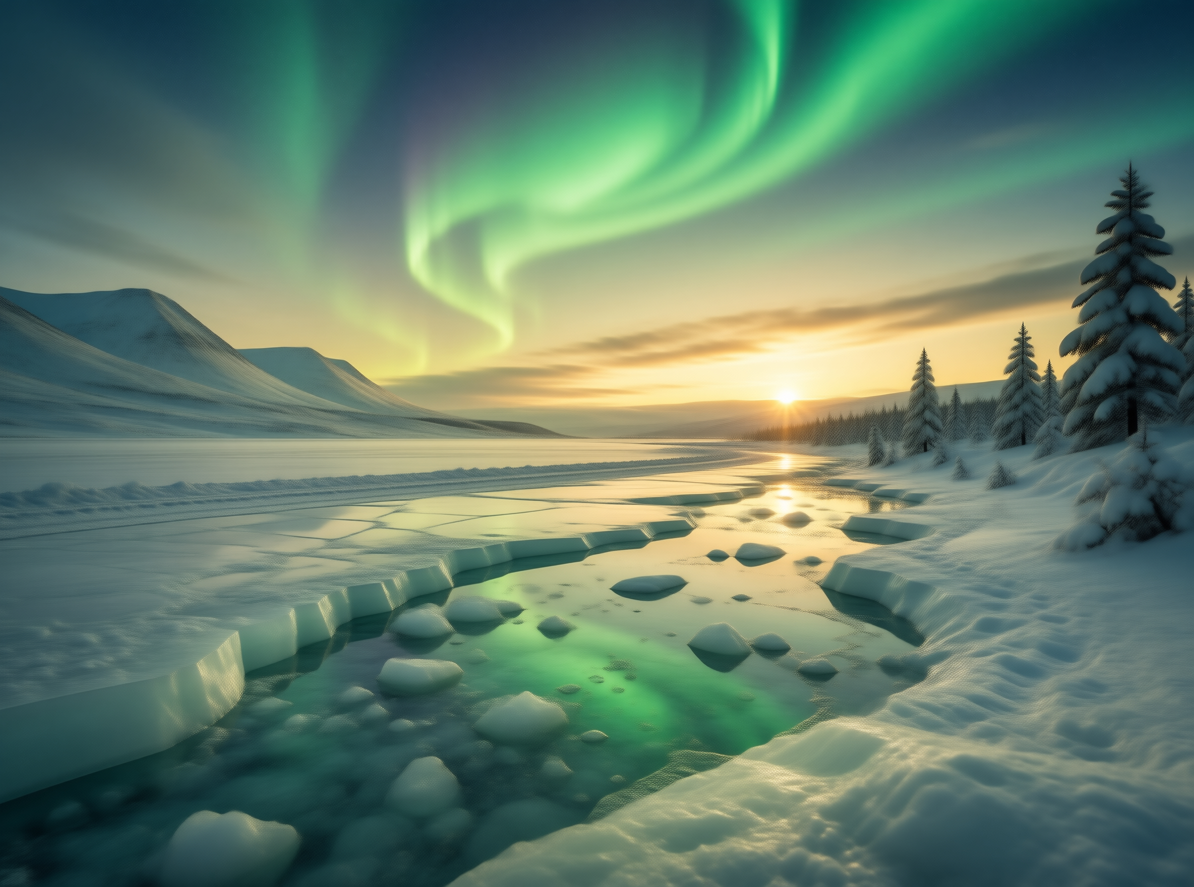 Aurora Over Winter River