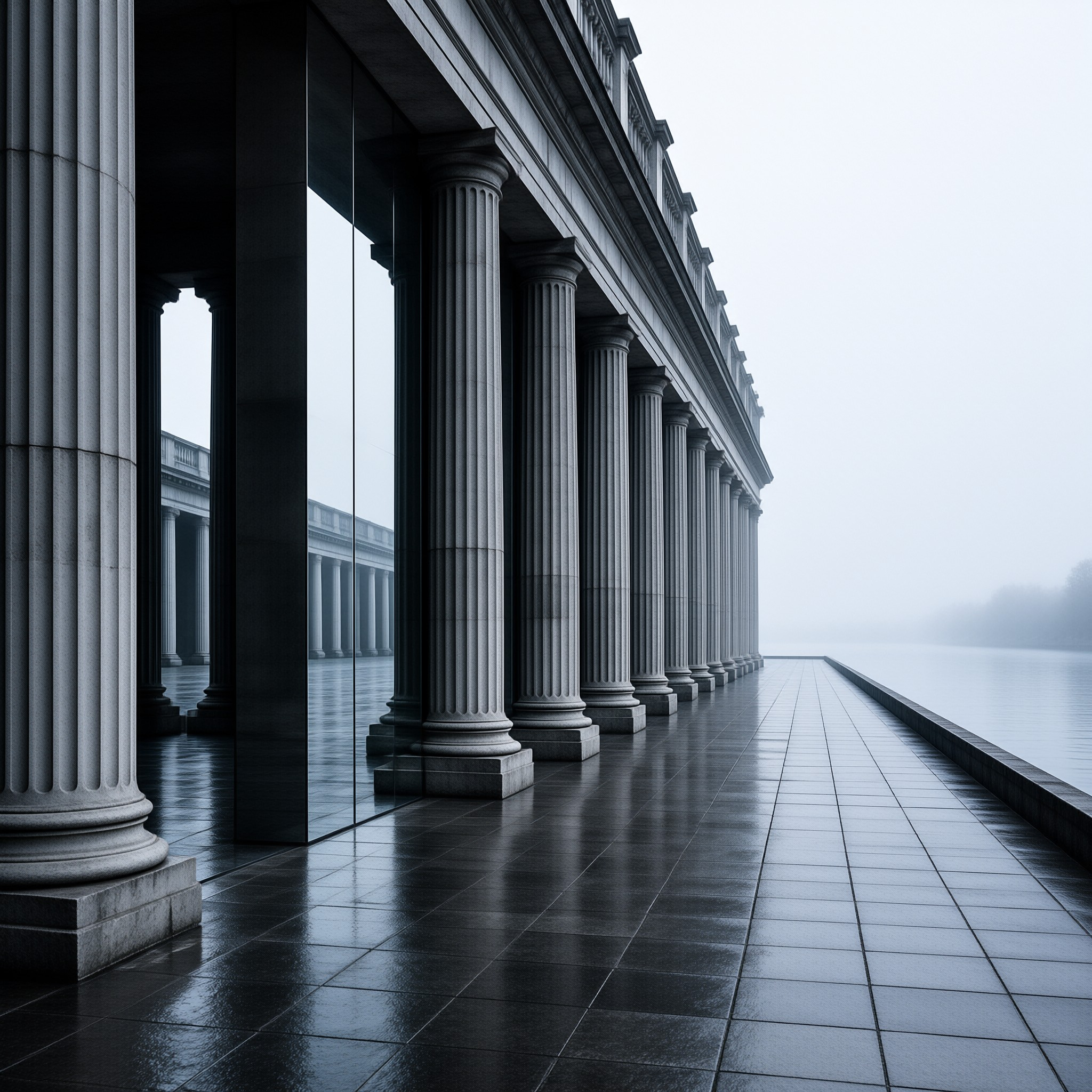 Classical Colonnade by Water
