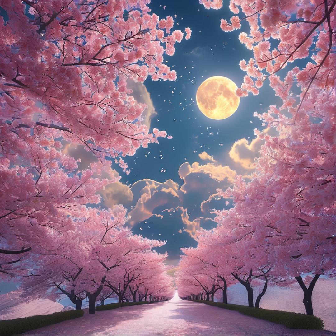 Cherry Blossom Moonlit Path