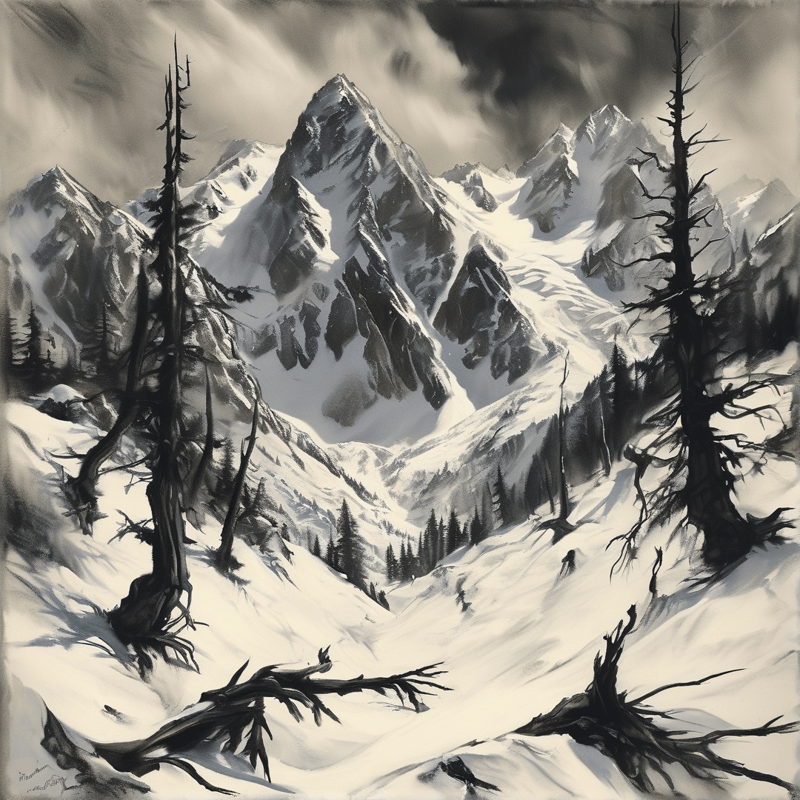 Snowy Mountains and Dead Trees
