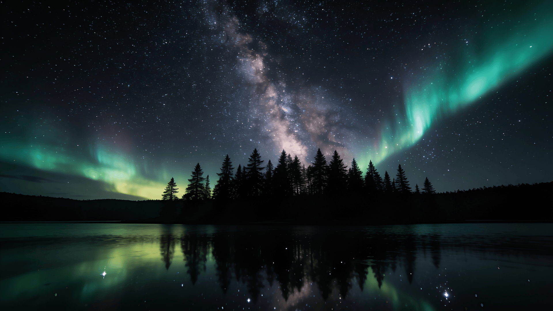 Starlit Lake with Aurora Reflection