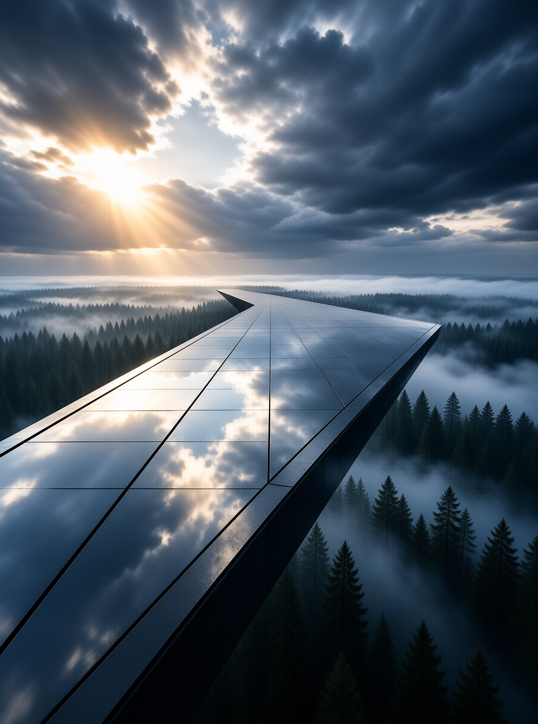 Mirror Deck in Misty Pine Forest