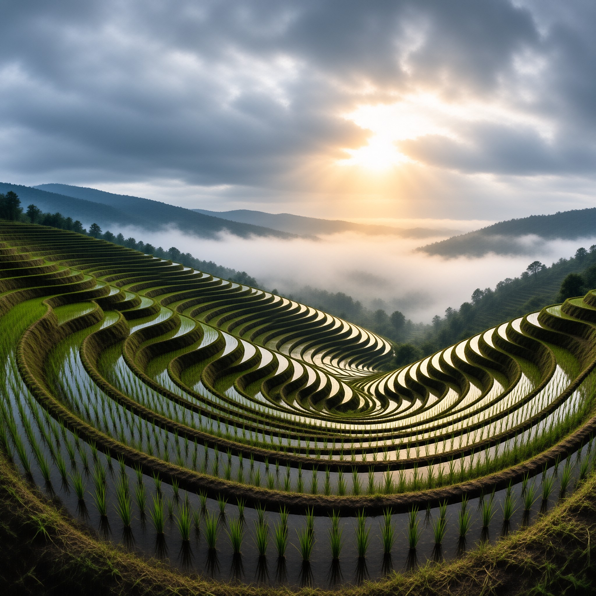 Sunlit Rice Terraces