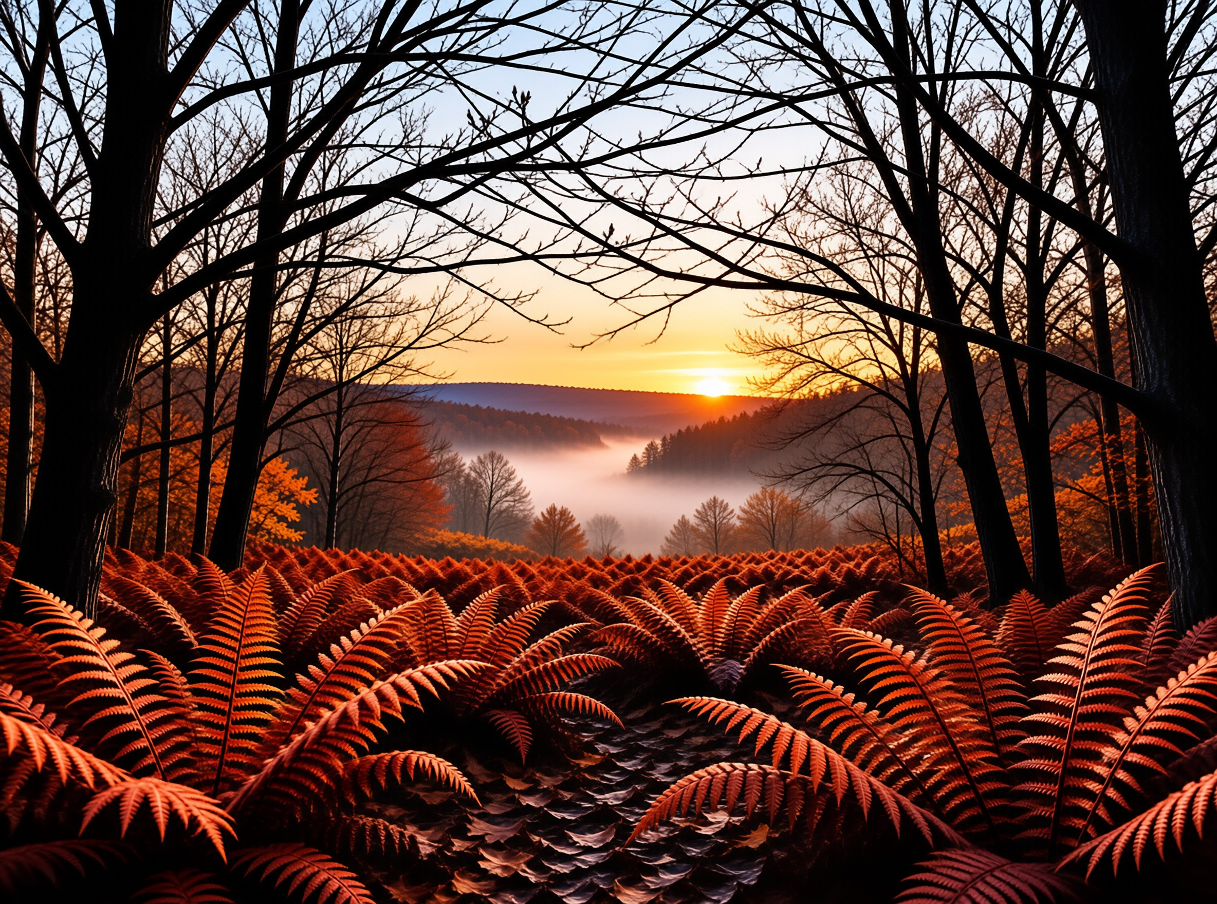 Misty Autumn Sunset Valley