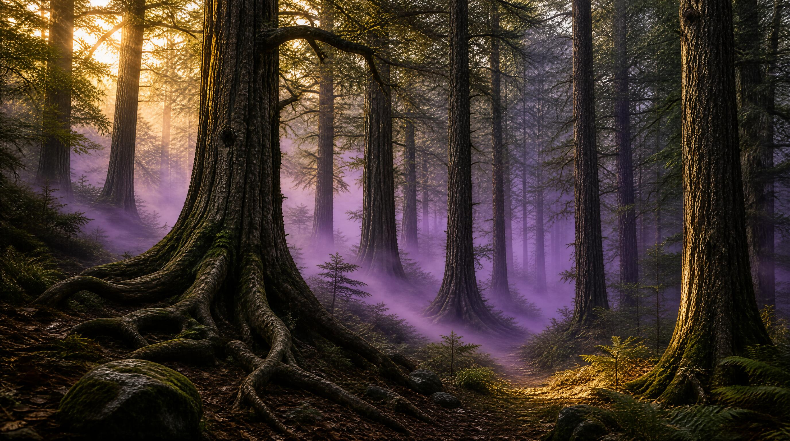 Mystical Forest with Purple Mist