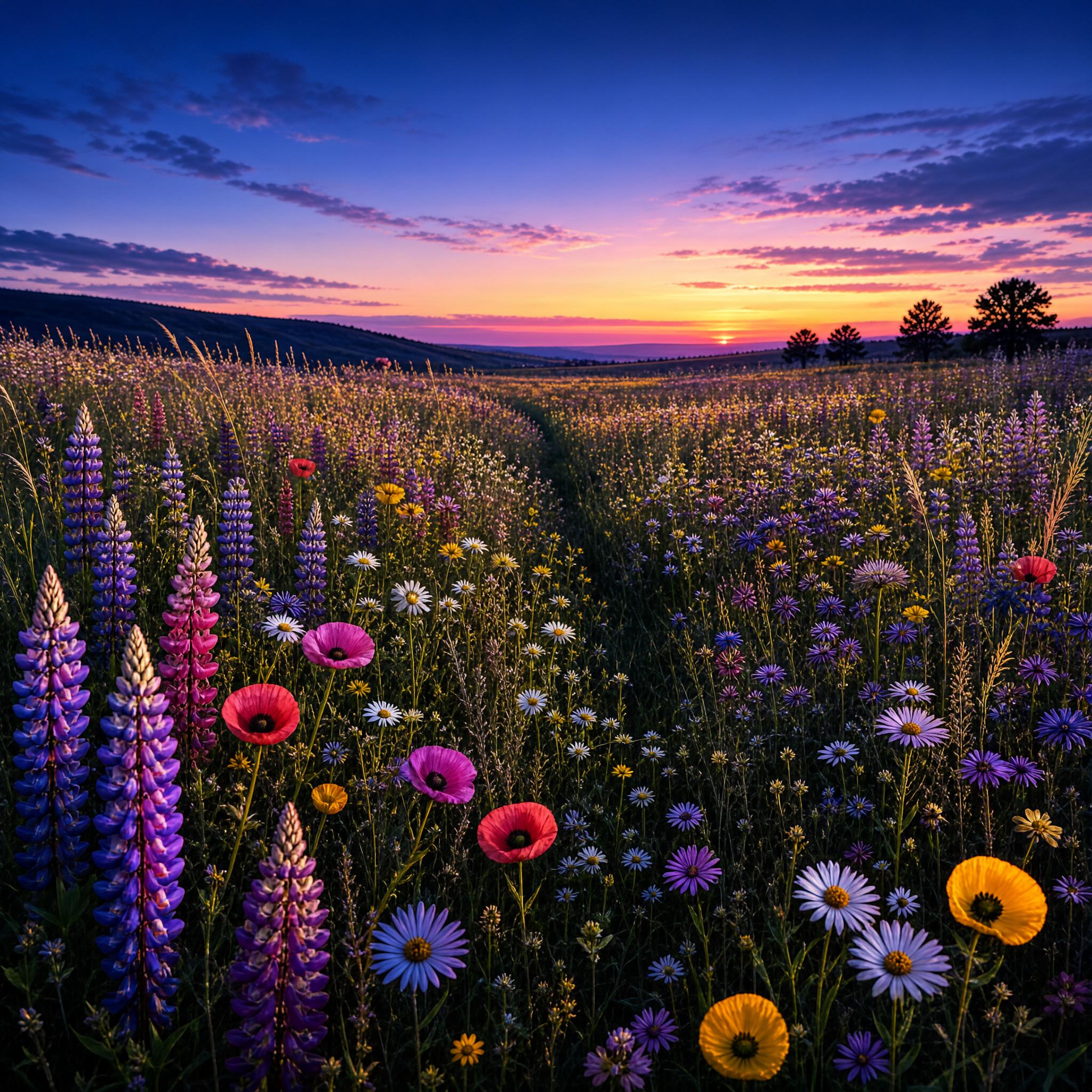 Wildflower Field at Sunset