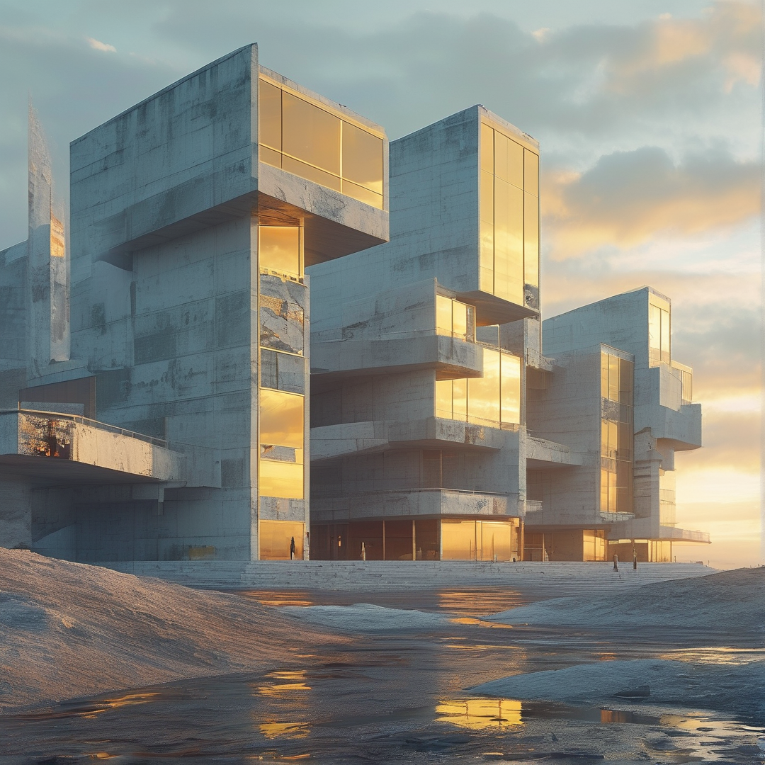 Brutalist Building at Dusk