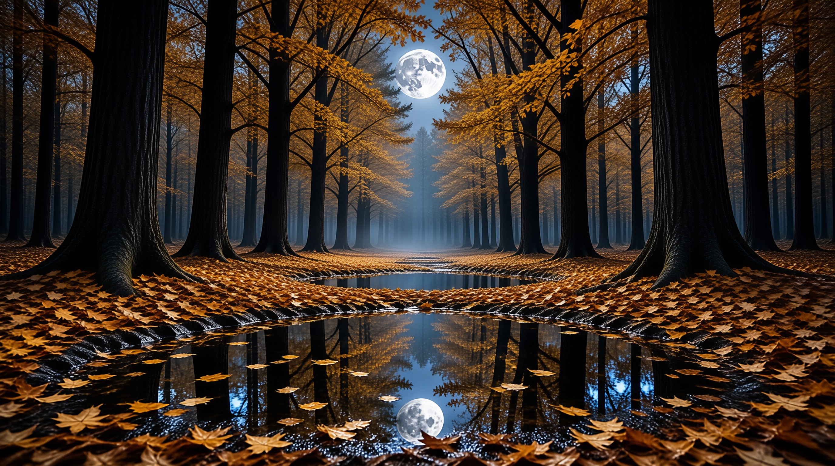 Moonlit Autumn Forest Path