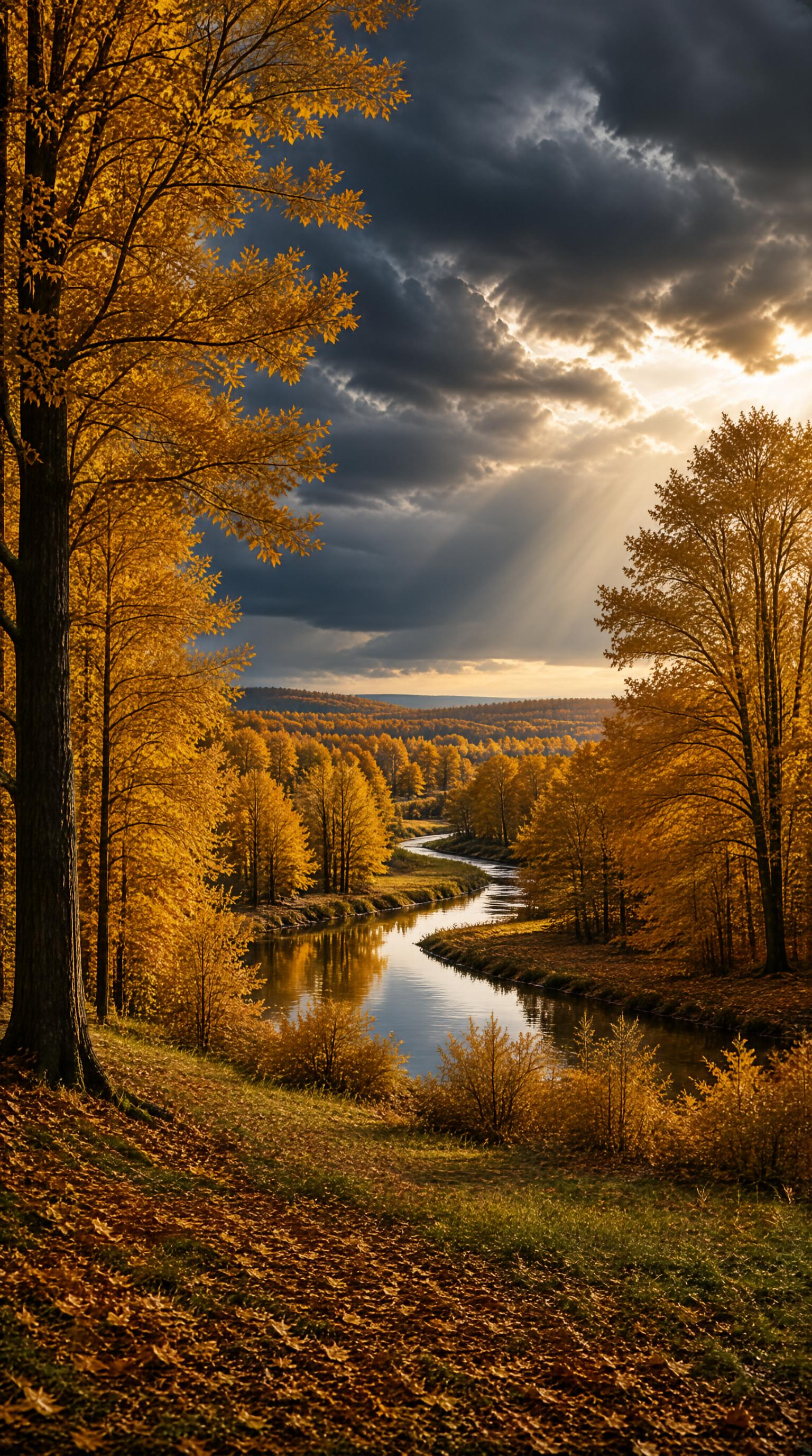 Golden Autumn River Scene