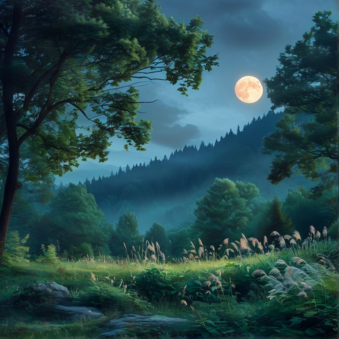 Moonlit Mountain Landscape