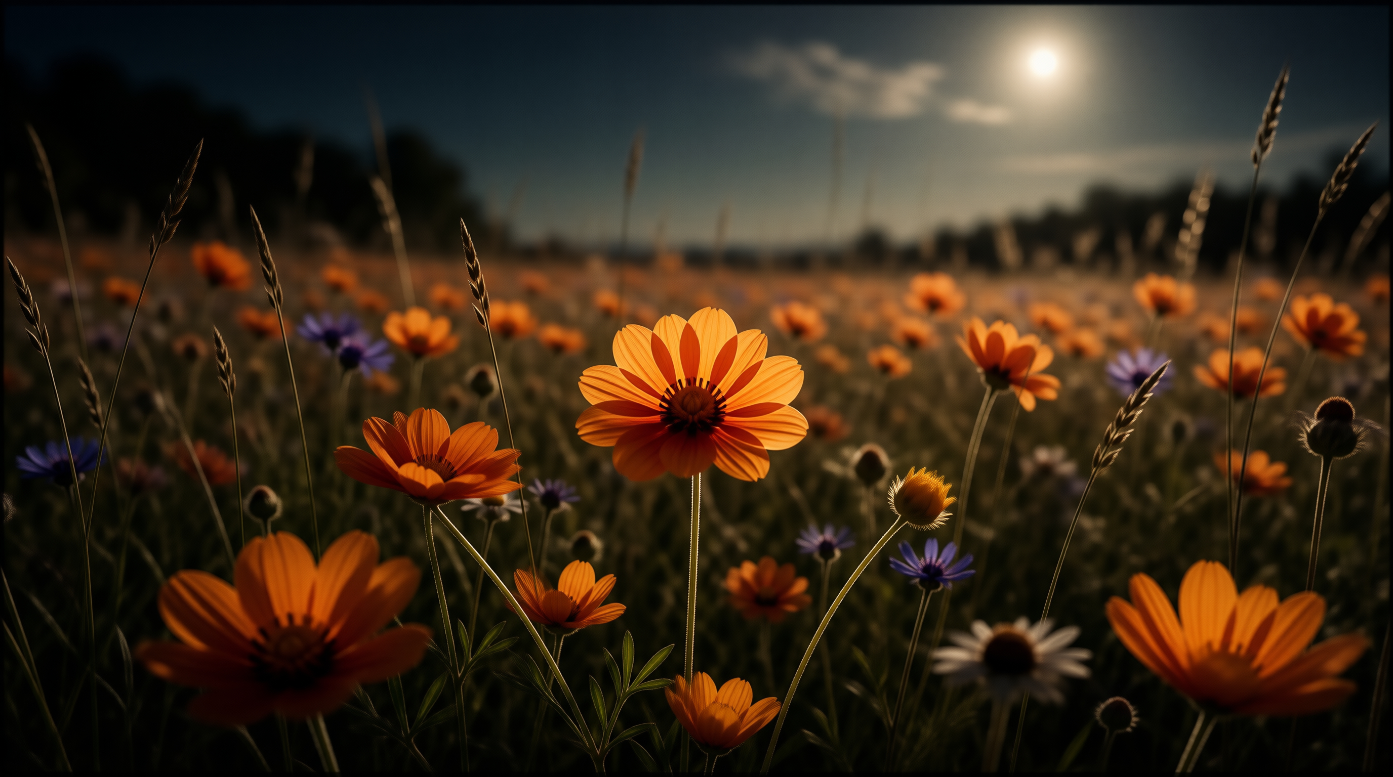 Orange Cosmos in Twilight