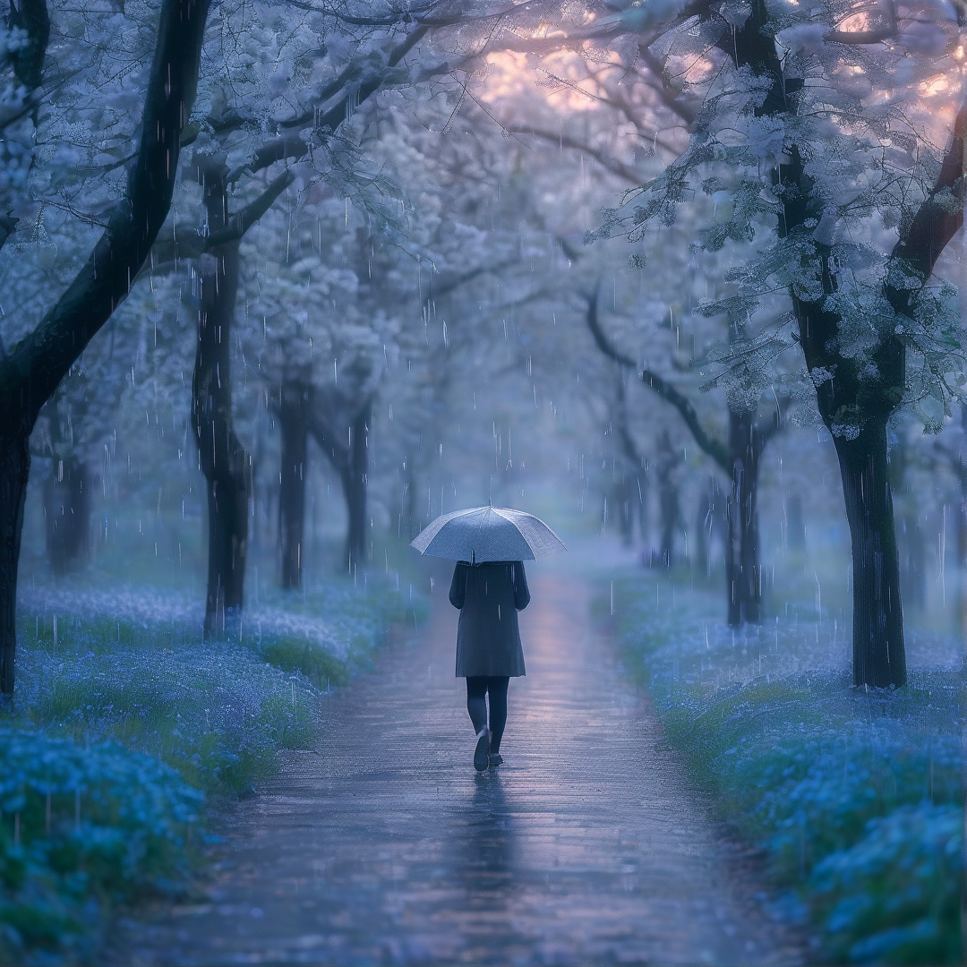 Solitary Walk in the Rain