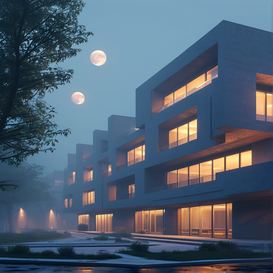 Modern Building Under Moons