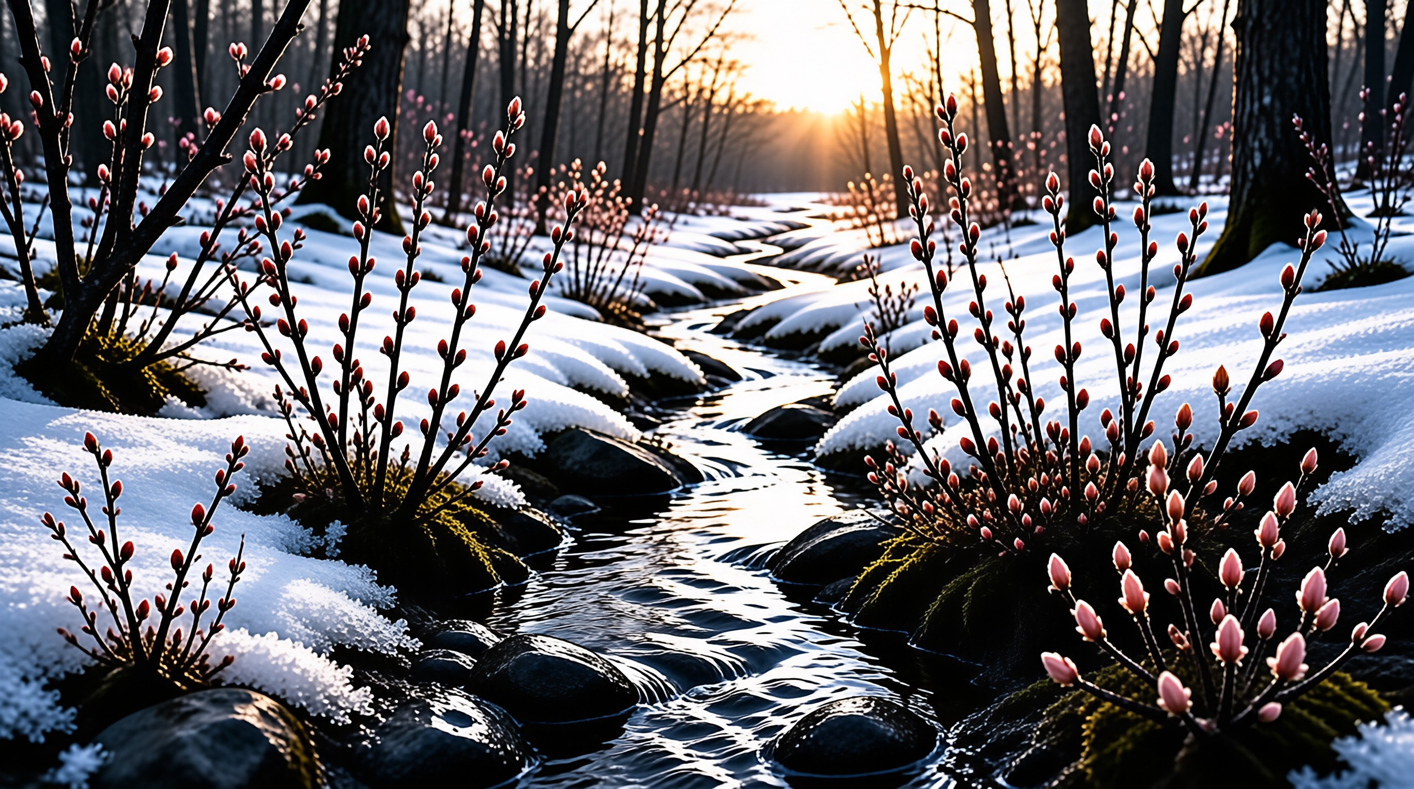 Winter Stream with Buds