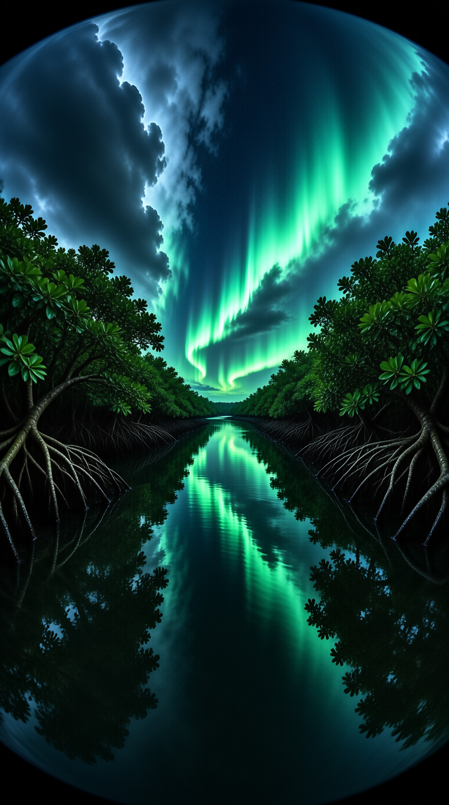 Aurora Borealis Over River