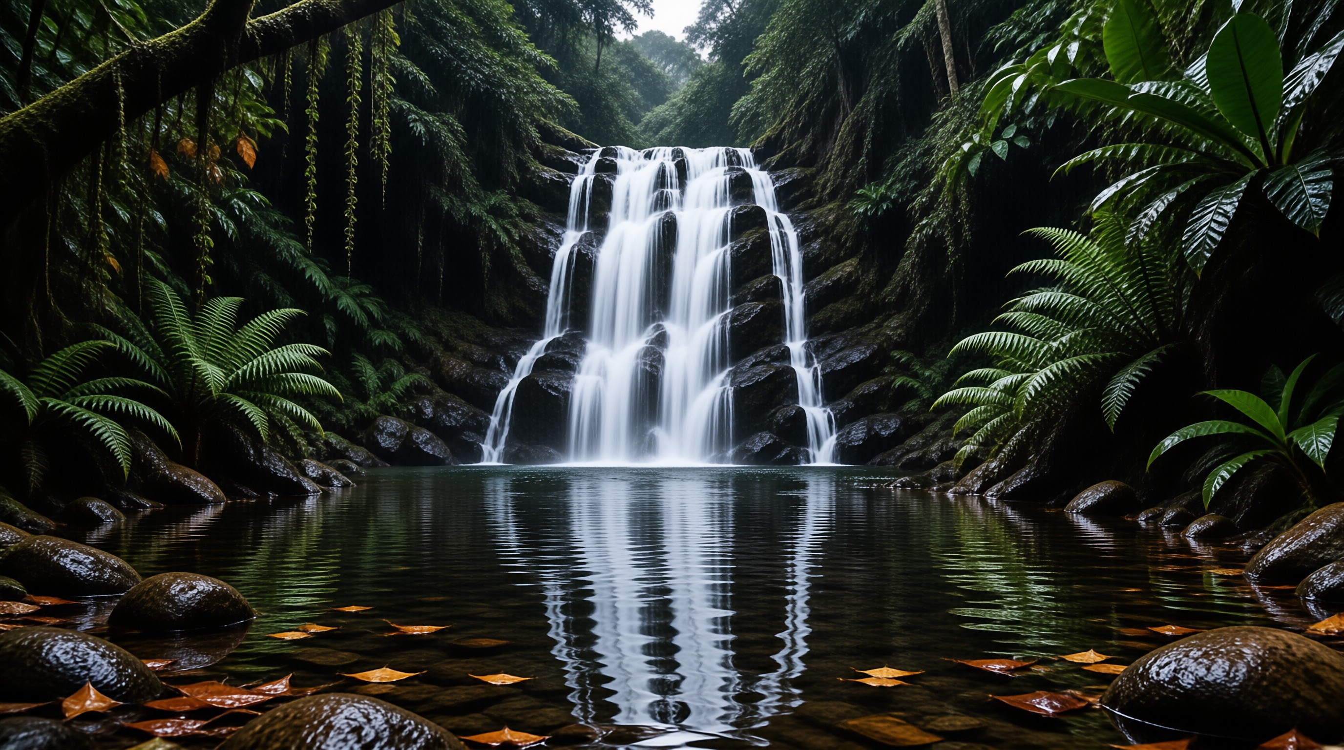 Serene Jungle Waterfall
