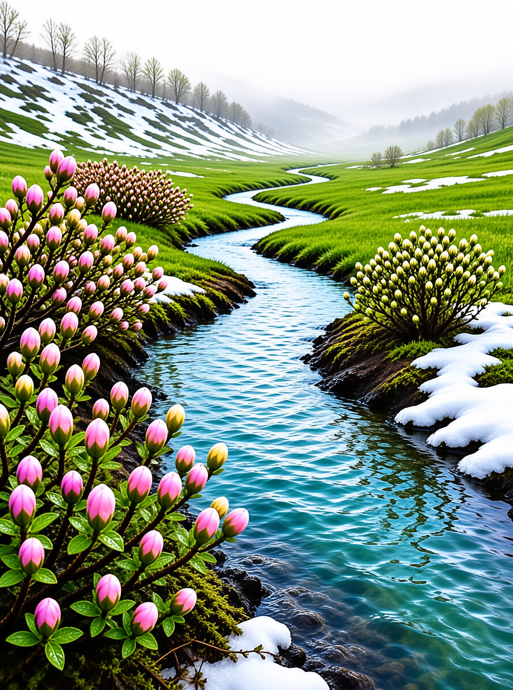 Spring River with Snow