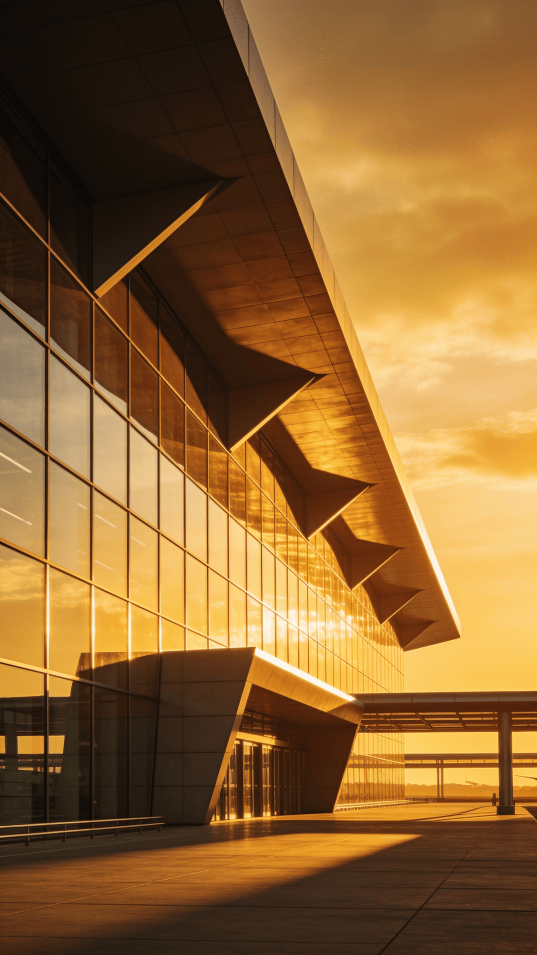 Terminal with Glass Curtain Wall — Golden Sunset
