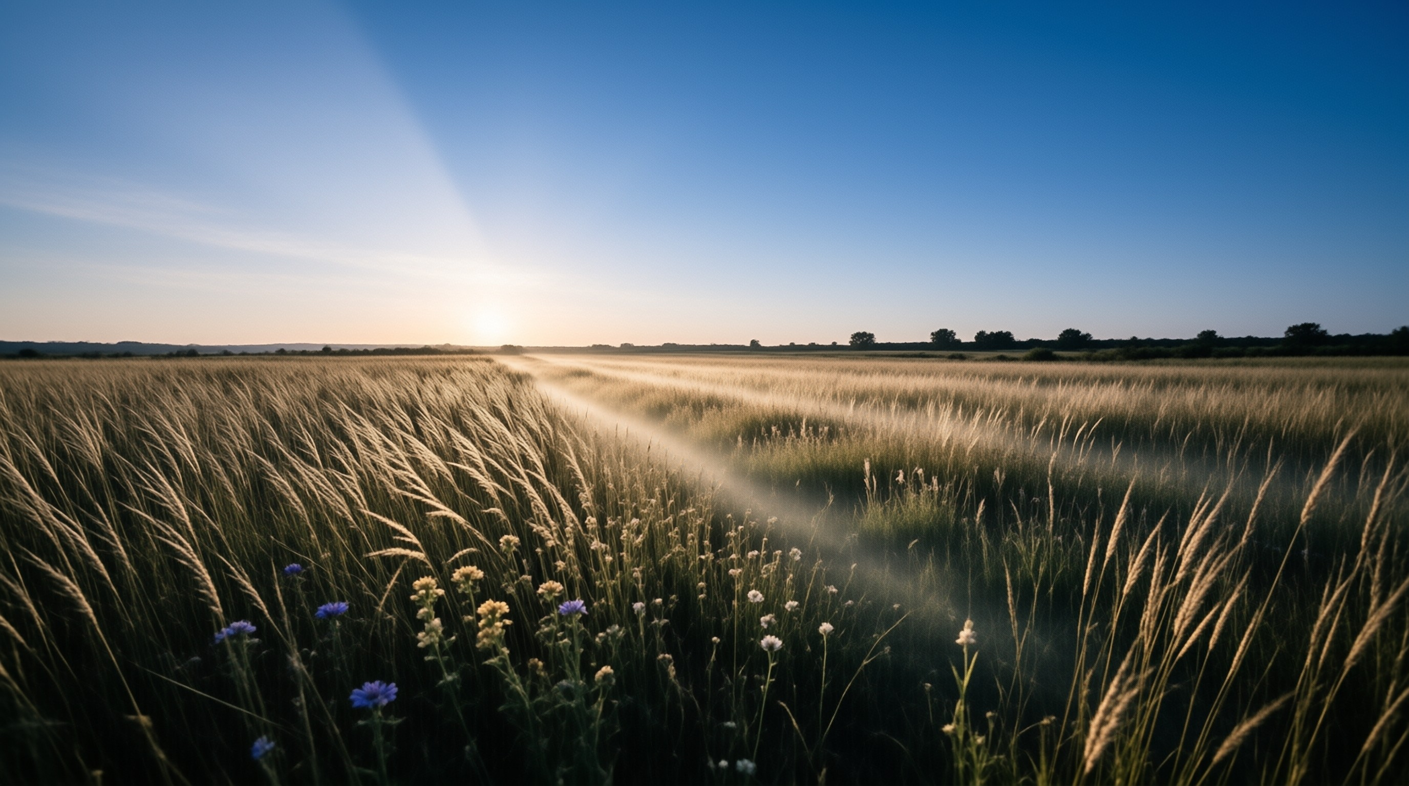 Sunrise over a misty field