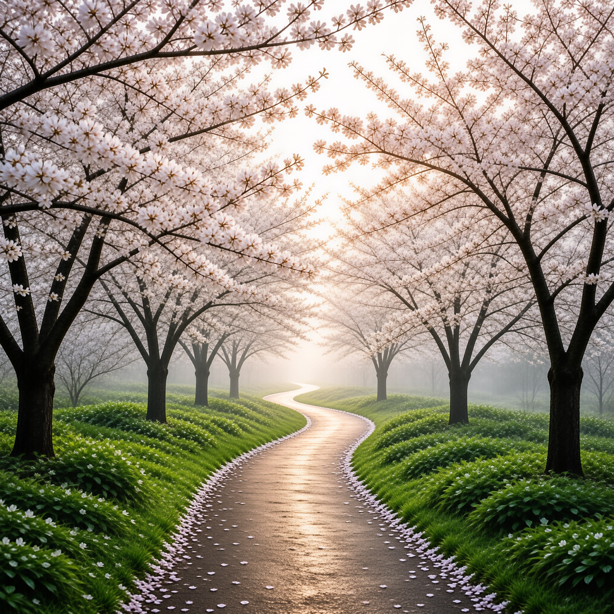 Misty Cherry Blossom Path